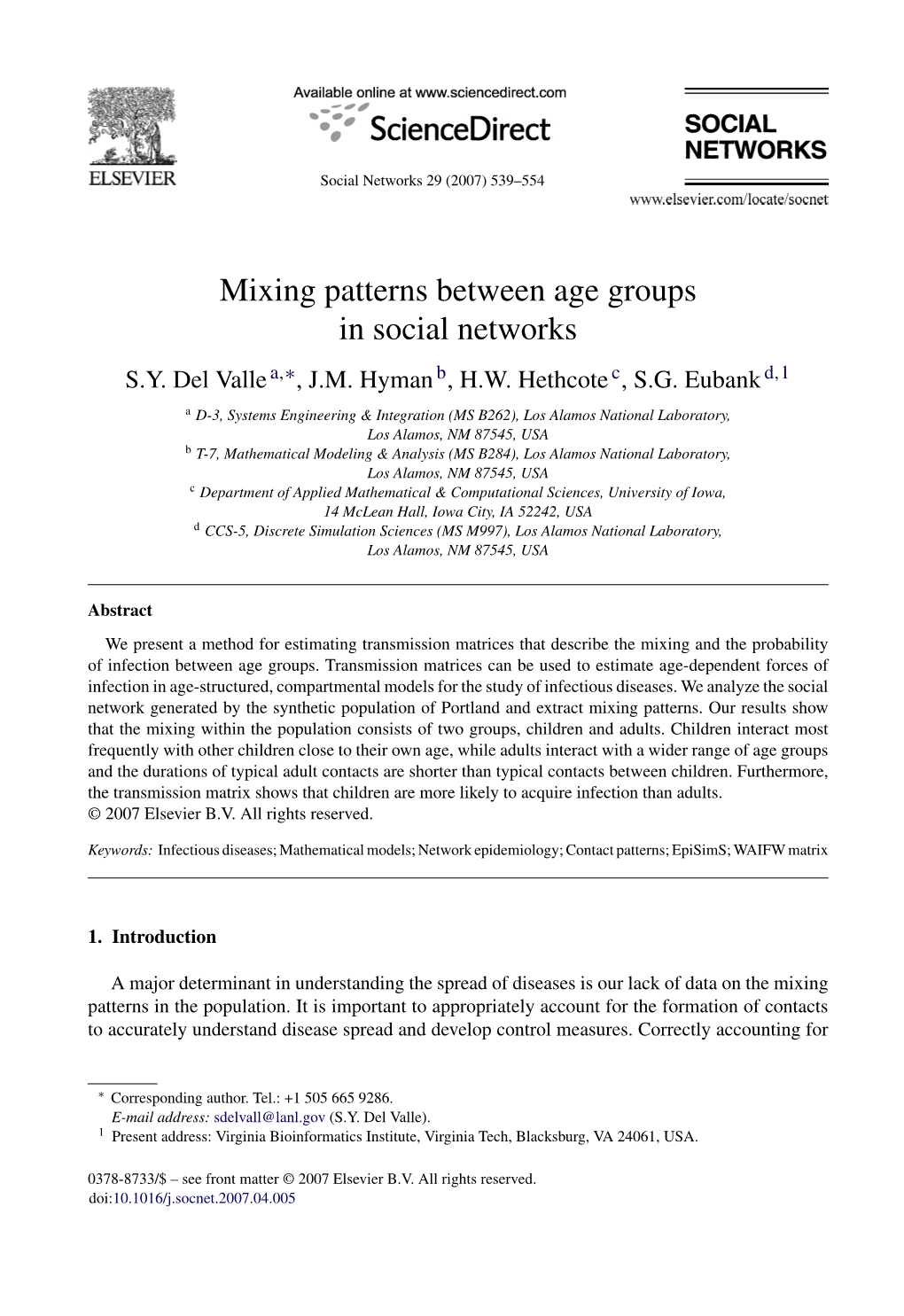 Mixing Patterns Between Age Groups in Social Networks S.Y