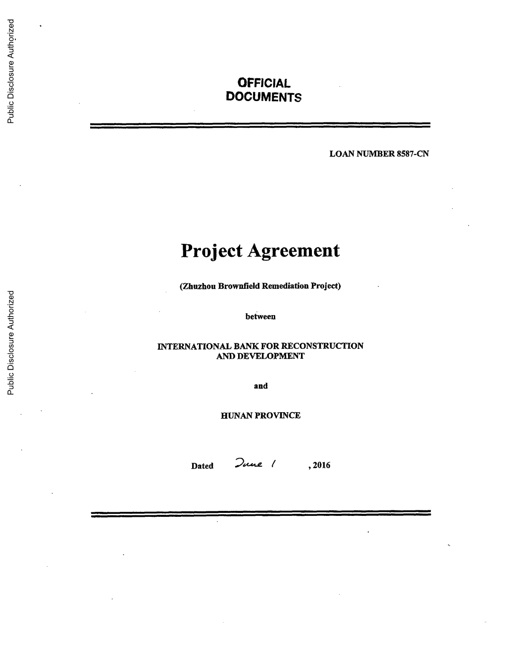 Project Agreement Public Disclosure Authorized