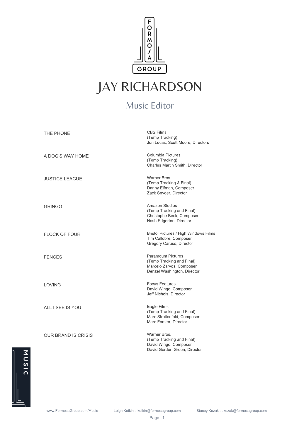 JAY RICHARDSON Music Editor