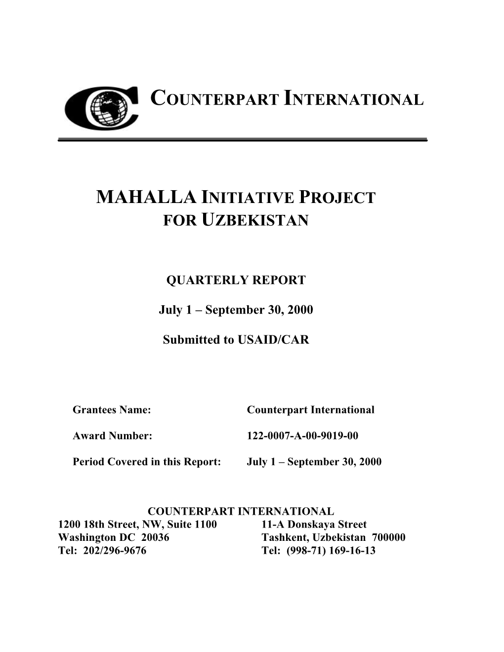 Counterpart International Mahalla Initiative Project