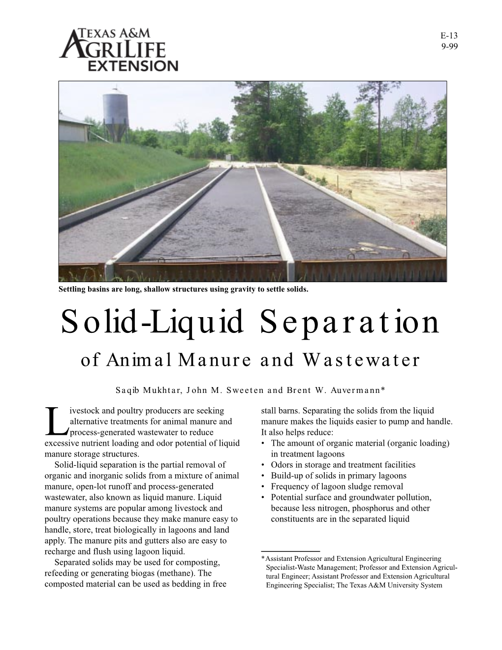 Solid- Liquid Separation of Animal Manure and Wastewater