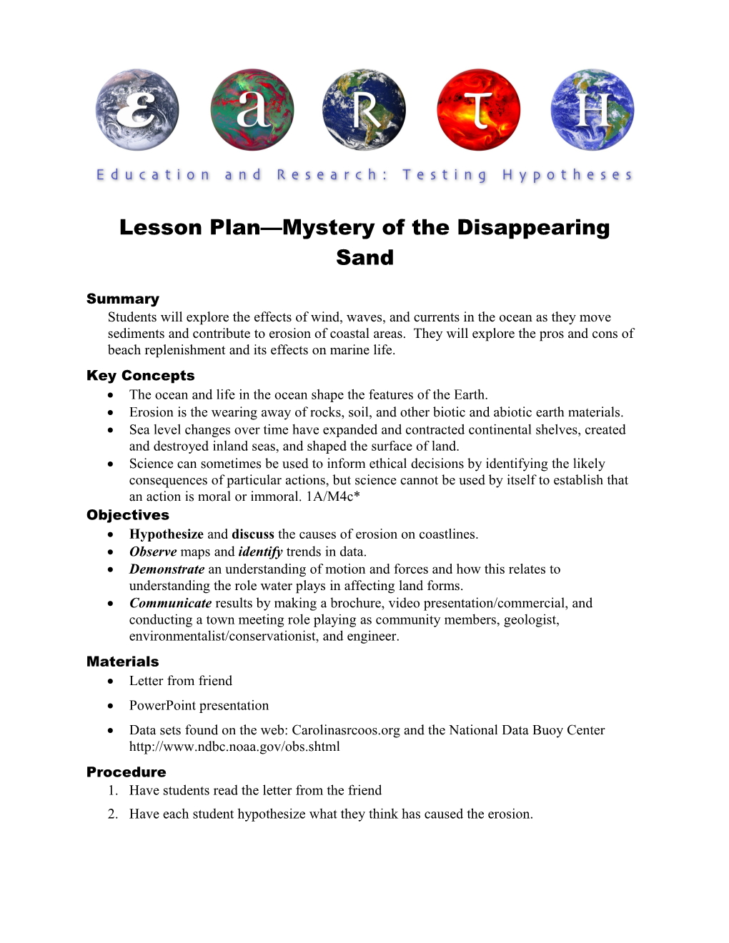 Lesson Plan Mystery of the Disappearing Sand