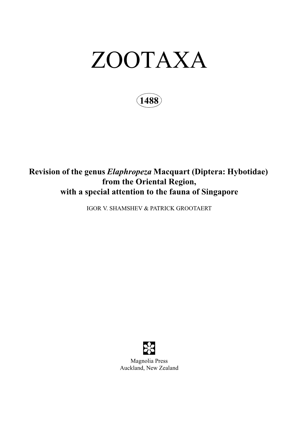Zootaxa, Revision of the Genus Elaphropeza Macquart (Diptera
