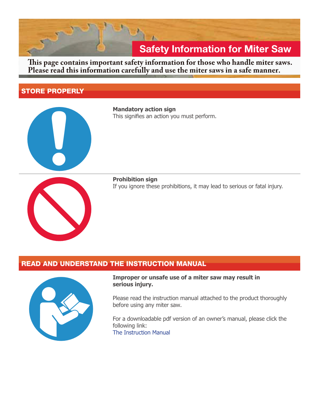 Safety Information for Miter Saw Is Page Contains Important Safety Information for Those Who Handle Miter Saws