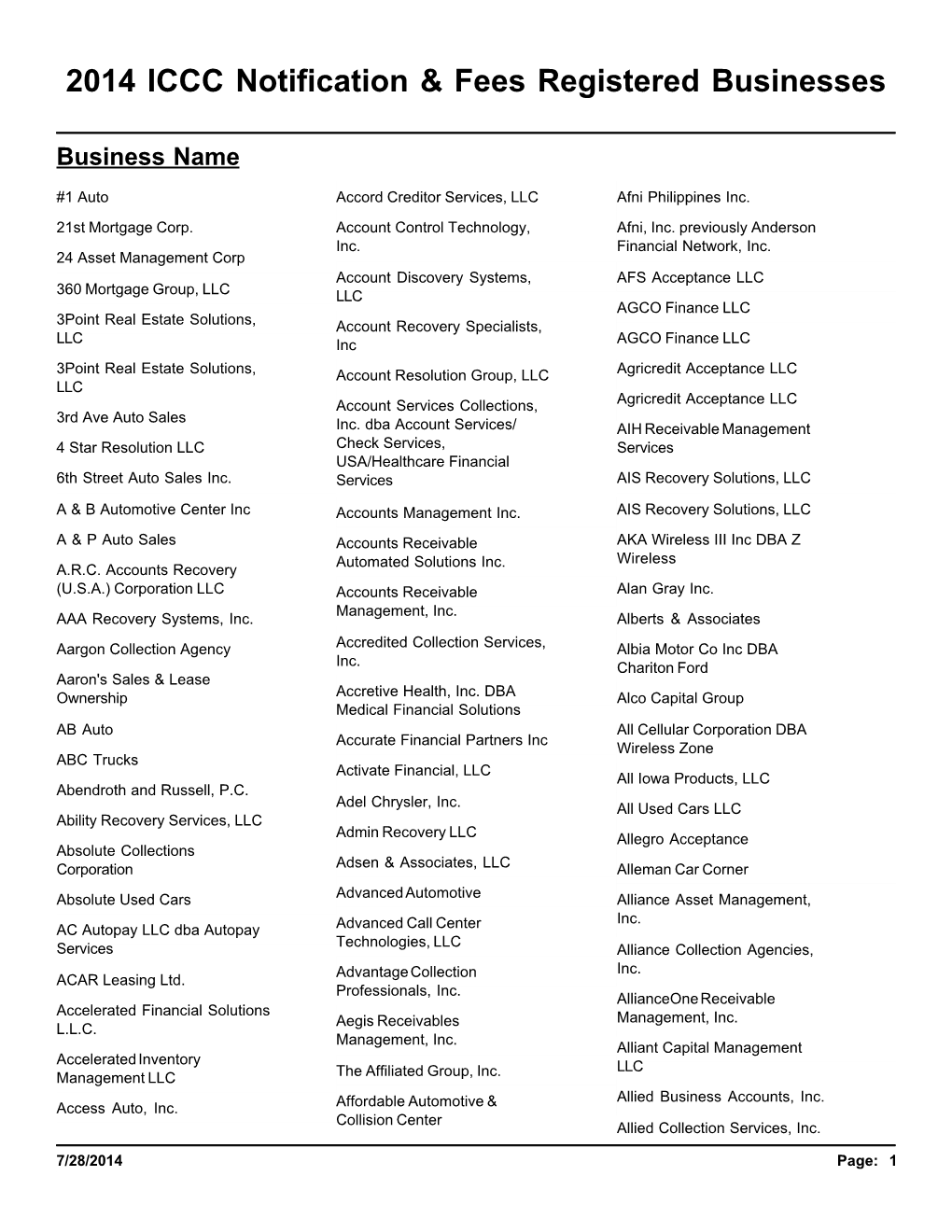 2014 ICCC Notification & Fees Registered Businesses