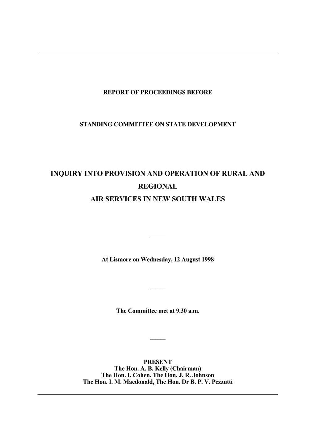 Inquiry Into Provision and Operation of Rural and Regional Air Services in New South Wales