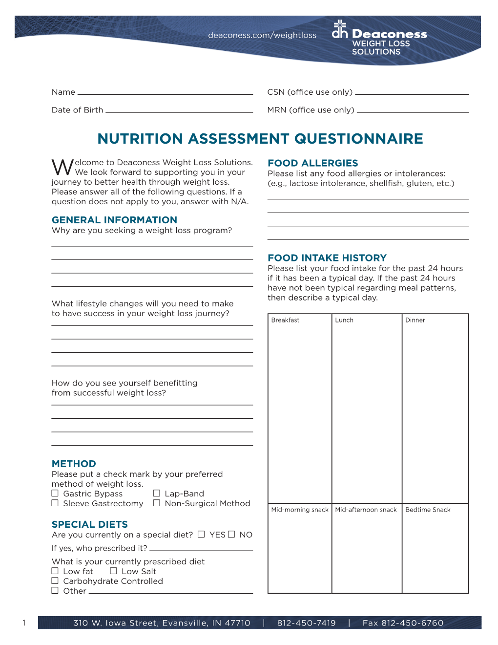 Nutrition Assessment Questionnaire