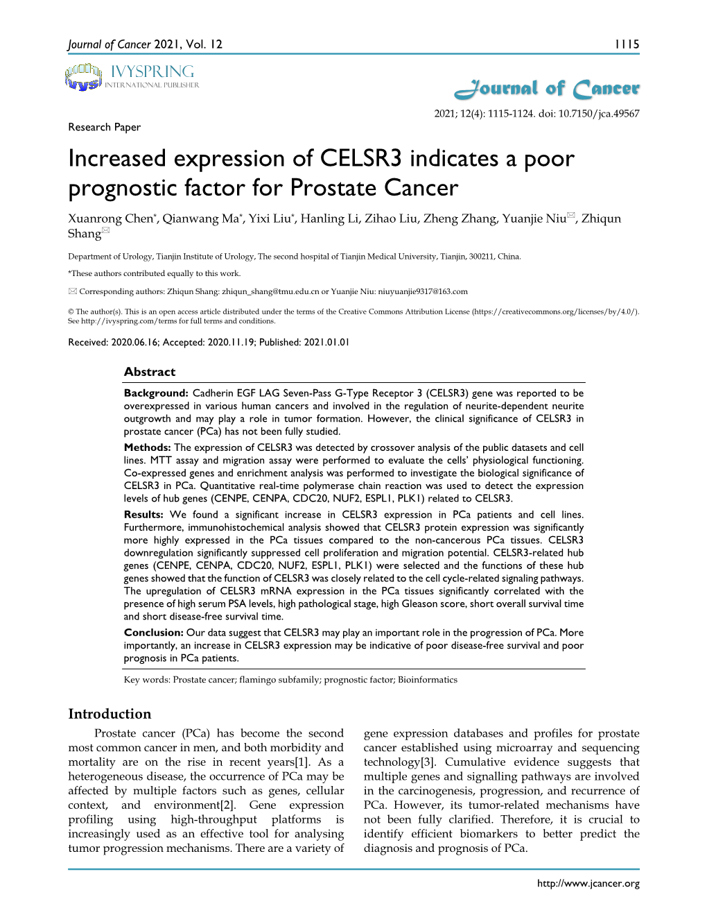 Increased Expression of CELSR3 Indicates a Poor Prognostic Factor