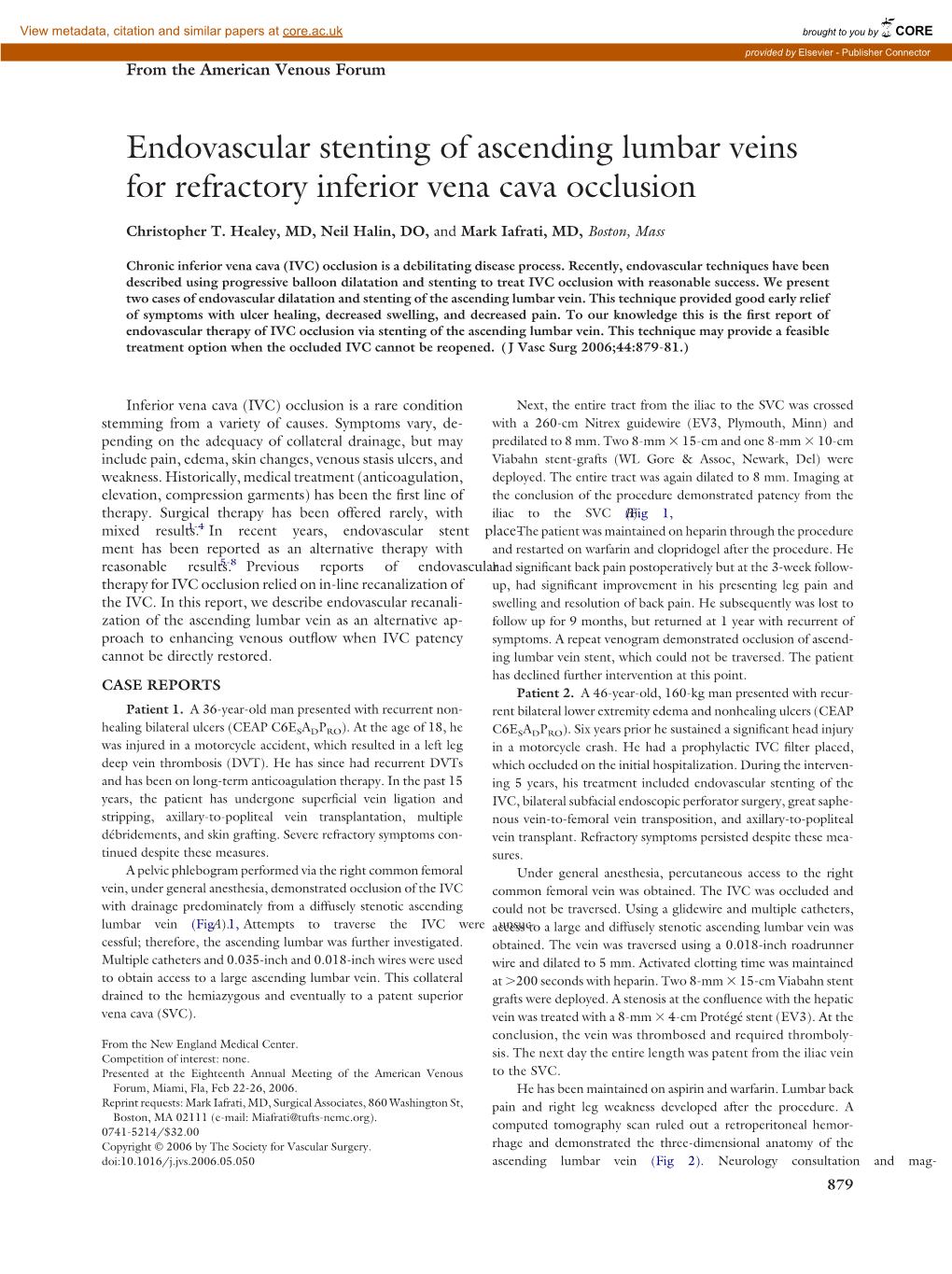 Endovascular Stenting of Ascending Lumbar Veins for Refractory Inferior Vena Cava Occlusion