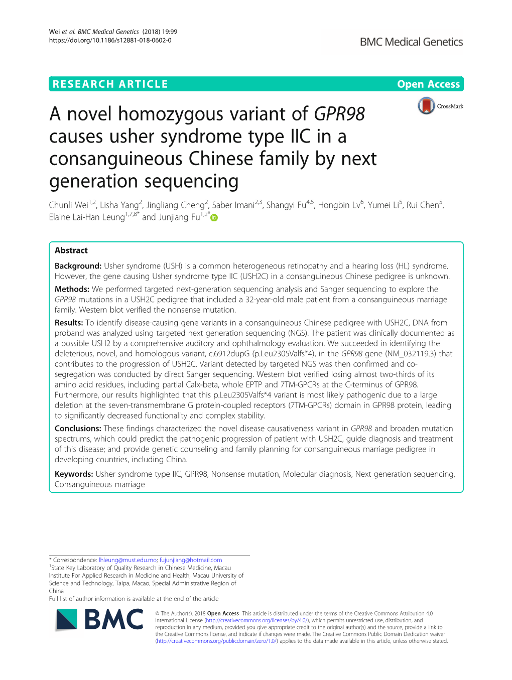 A Novel Homozygous Variant of GPR98 Causes Usher Syndrome Type