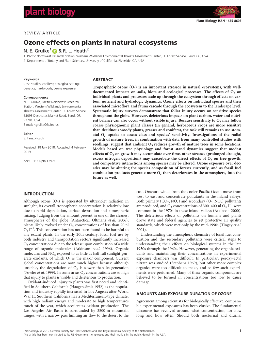 Ozone Effects on Plants in Natural Ecosystems N