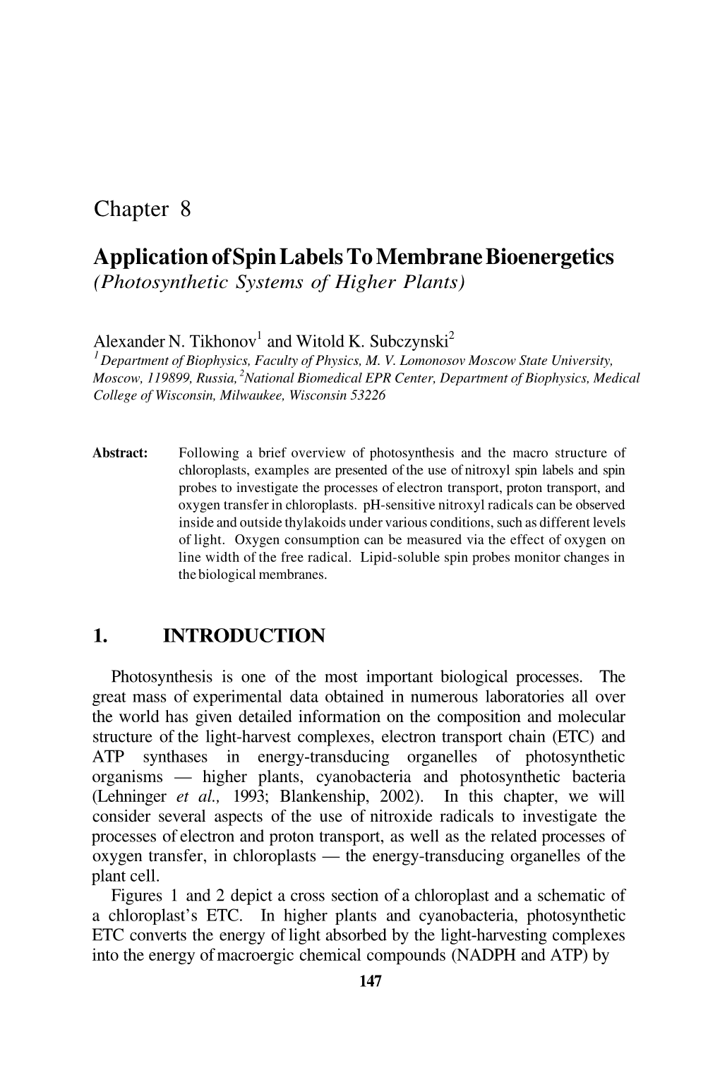 Chapter 8 Application of Spin Labels to Membrane Bioenergetics