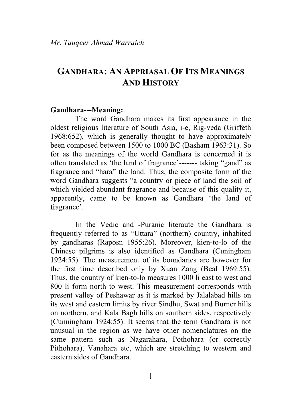 Gandhara: an Appriasal of Its Meanings and History