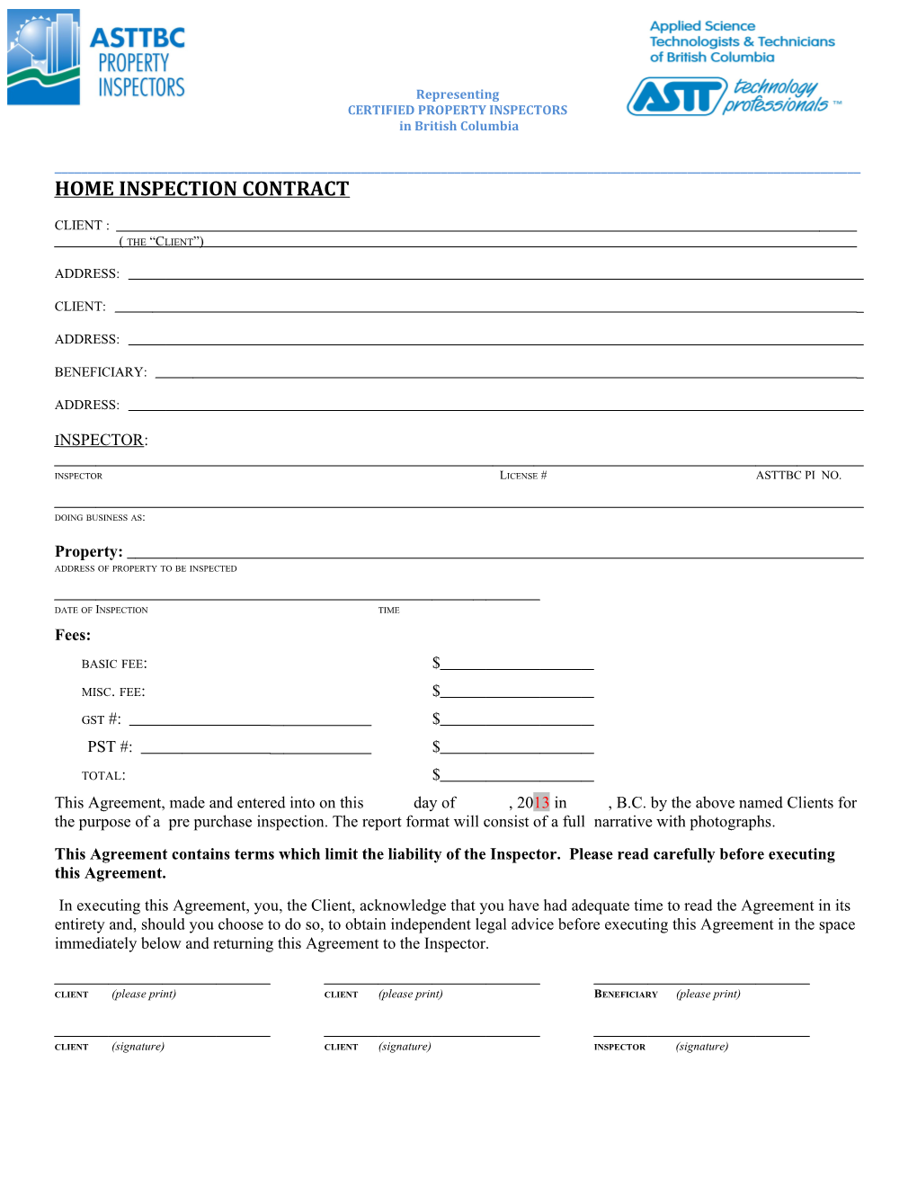 Home Inspection Contract