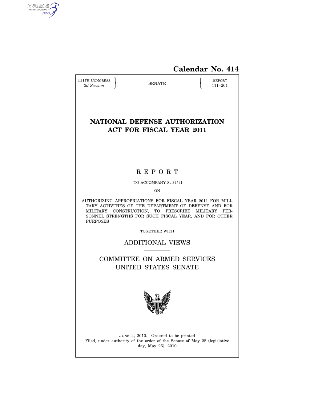 National Defense Authorization Act for Fiscal Year 2011