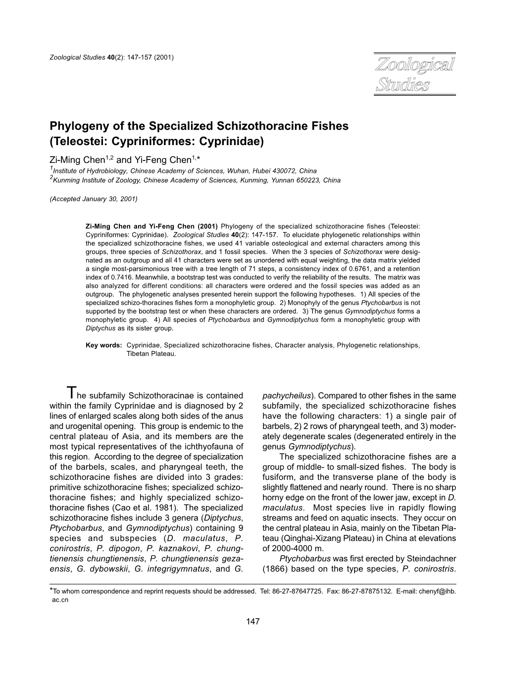 Phylogeny of the Specialized Schizothoracine Fishes (Teleostei: Cypriniformes: Cyprinidae)