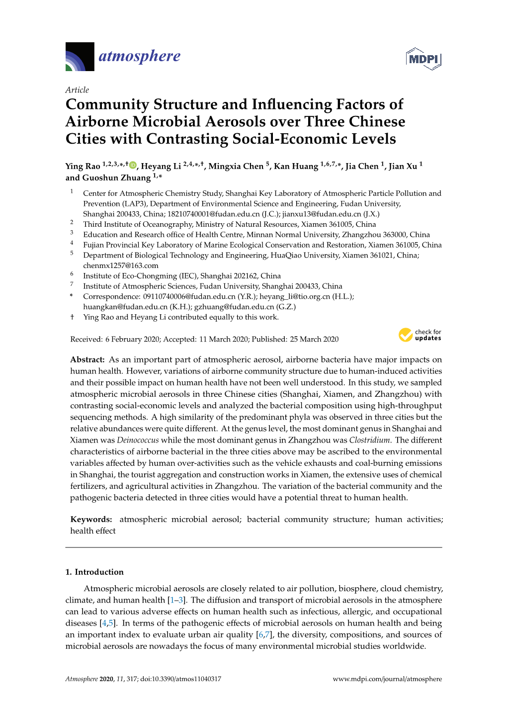 Community Structure and Influencing Factors of Airborne Microbial