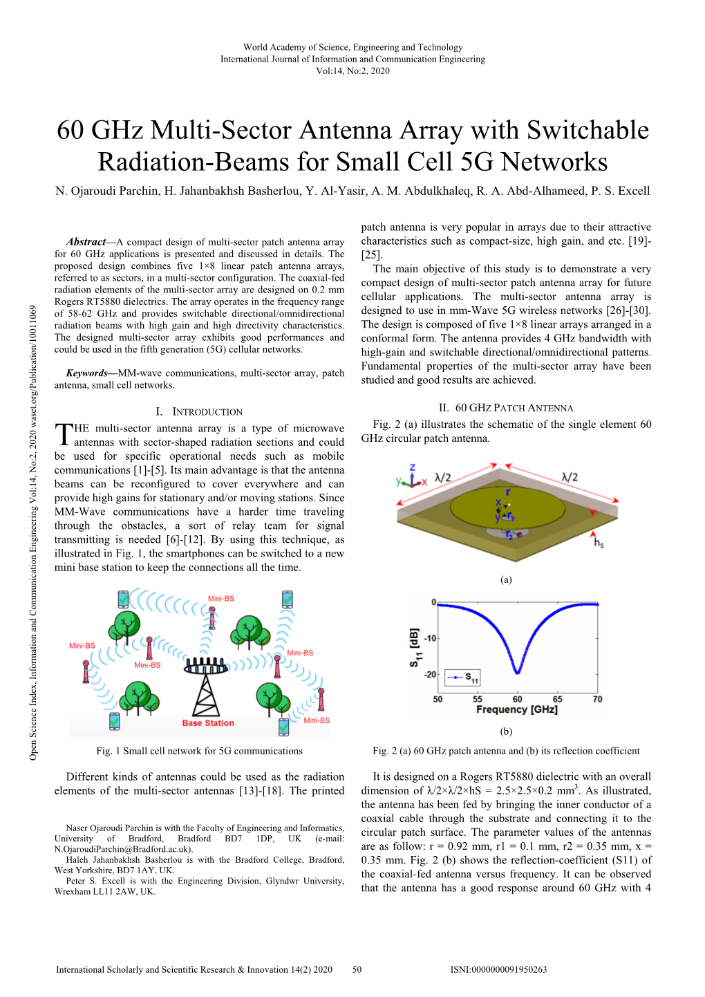 60 Ghz Multi-Sector Antenna Array with Switchable Radiation-Beams for Small Cell 5G Networks N