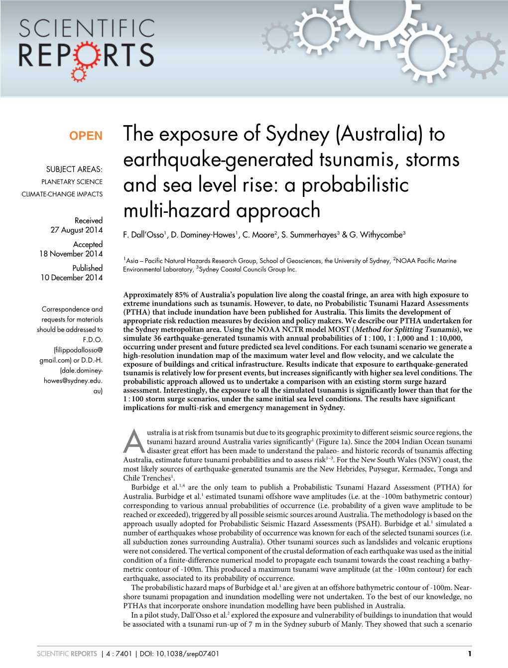 (Australia) to Earthquake-Generated Tsunamis, Storms and Sea Level Rise