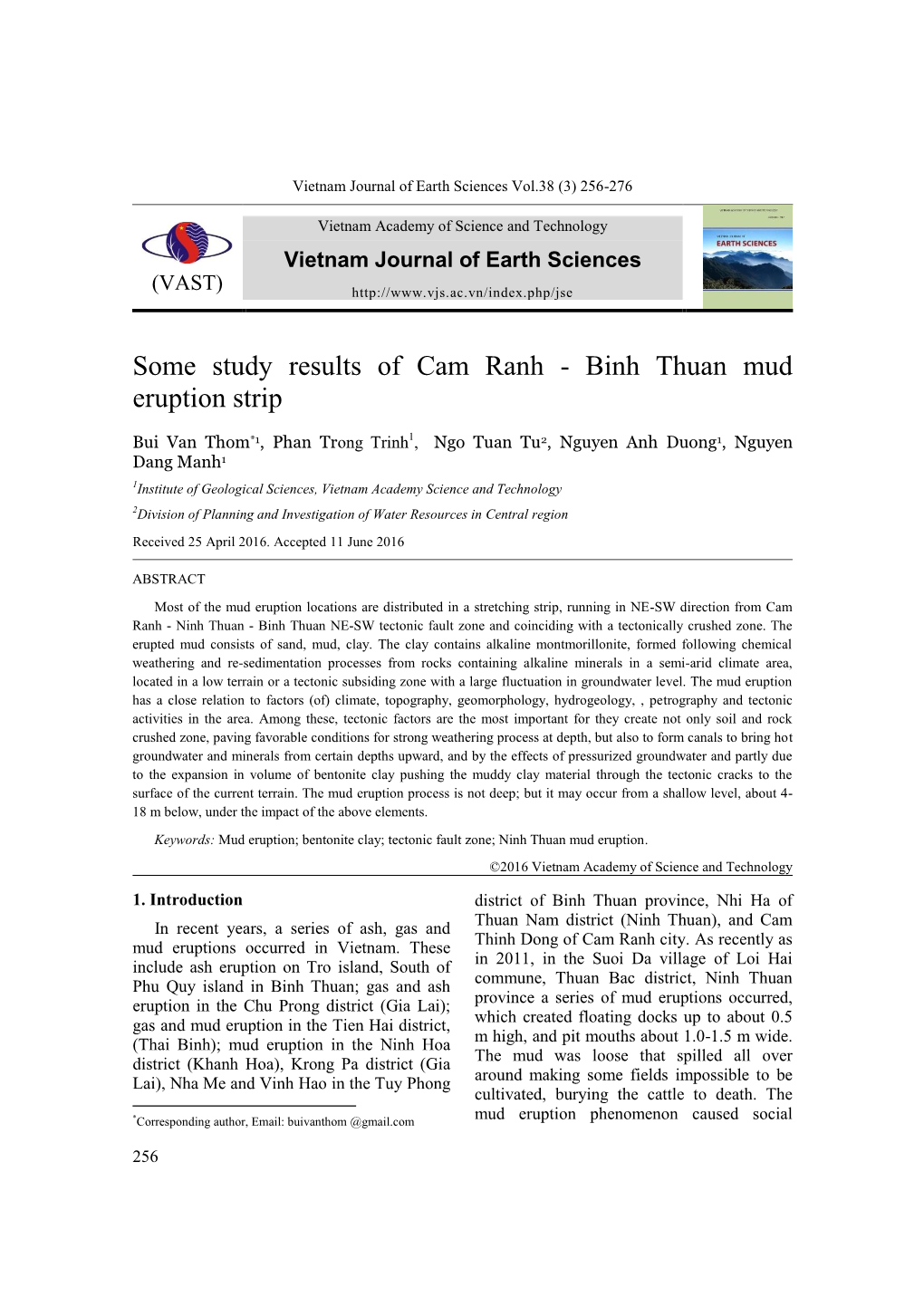 Some Study Results of Cam Ranh - Binh Thuan Mud Eruption Strip