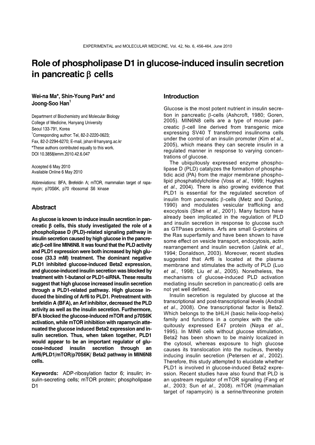 Role of Phospholipase D1 in Glucose-Induced Insulin Secretion in Pancreatic Β Cells