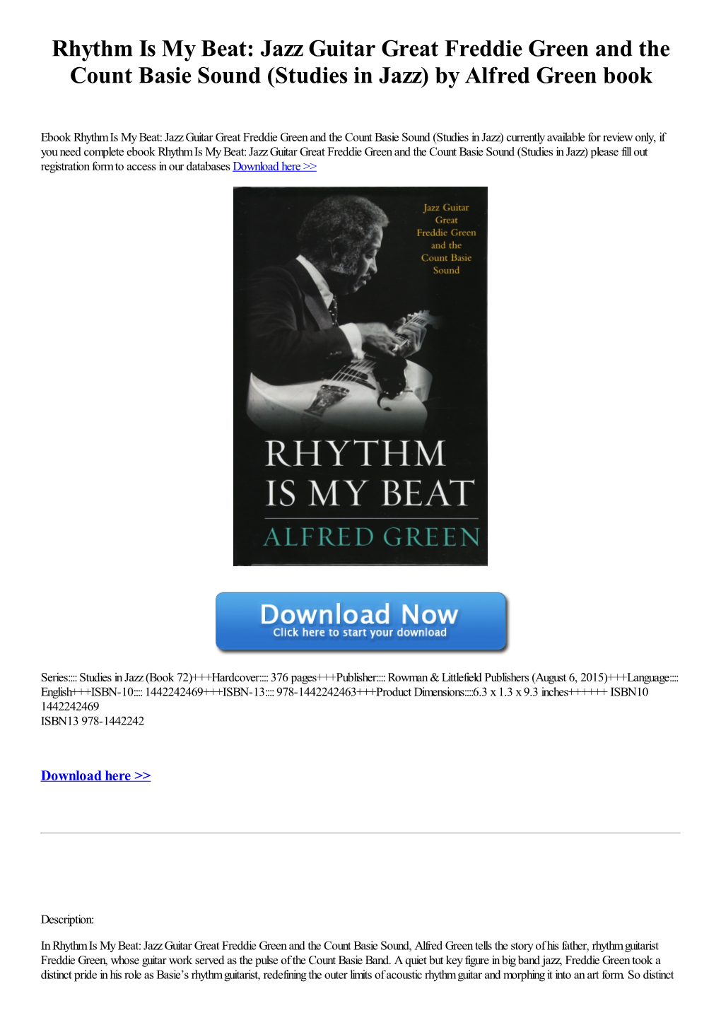 Rhythm Is My Beat: Jazz Guitar Great Freddie Green and the Count Basie Sound (Studies in Jazz) by Alfred Green Book