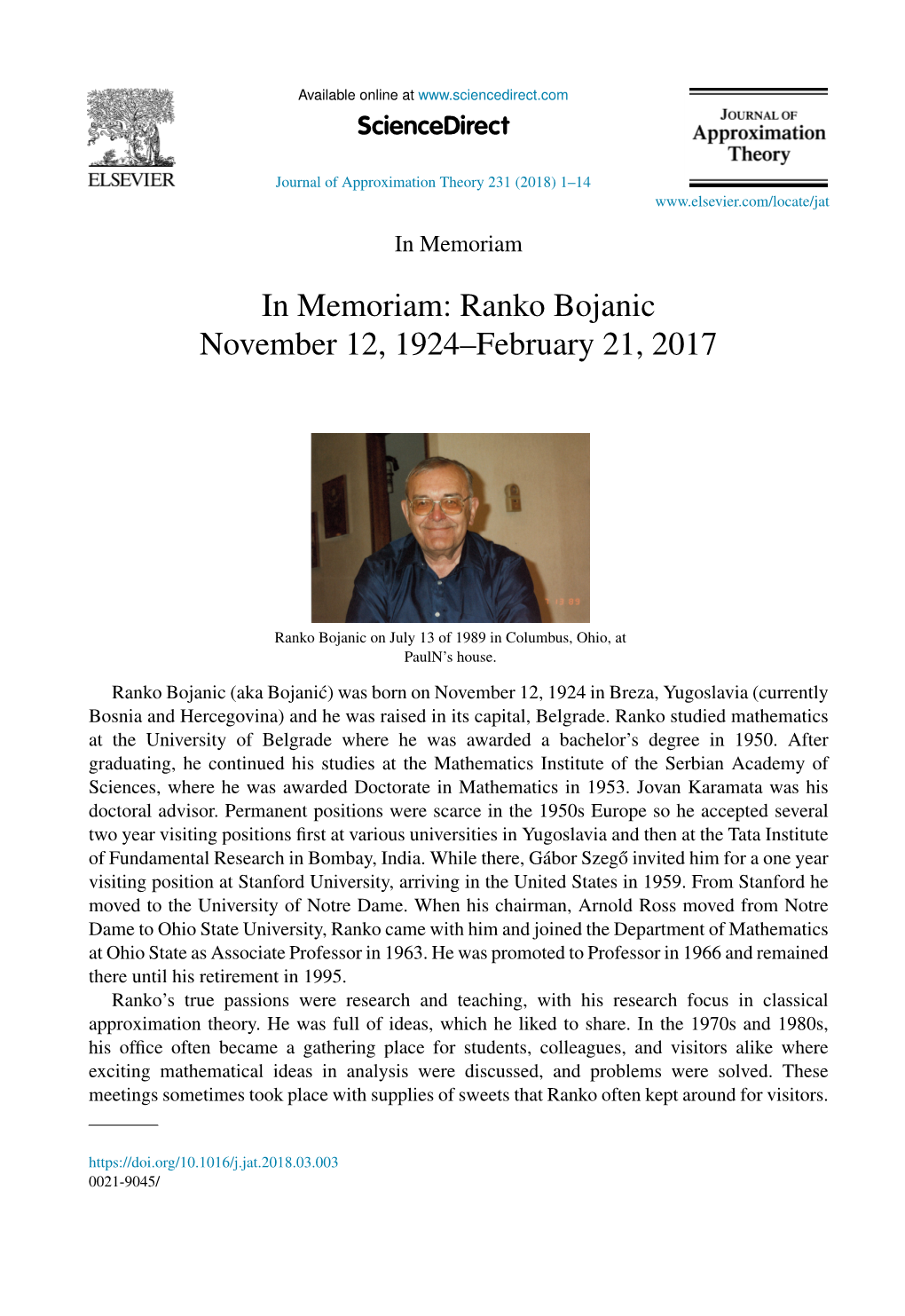 Ranko Bojanic November 12, 1924–February 21, 2017