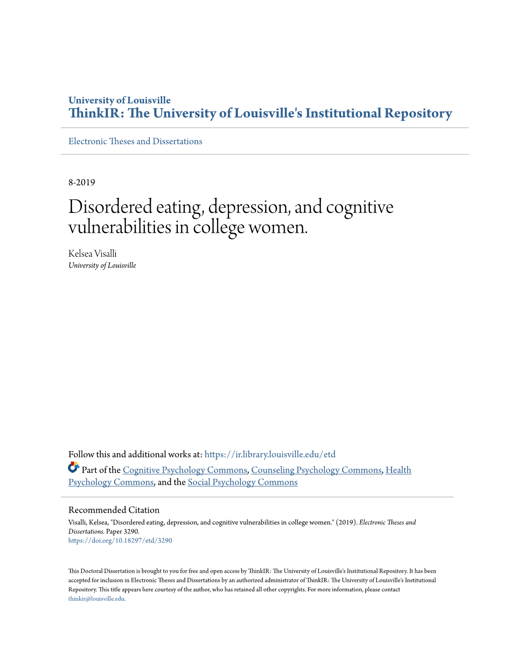 Disordered Eating, Depression, and Cognitive Vulnerabilities in College Women