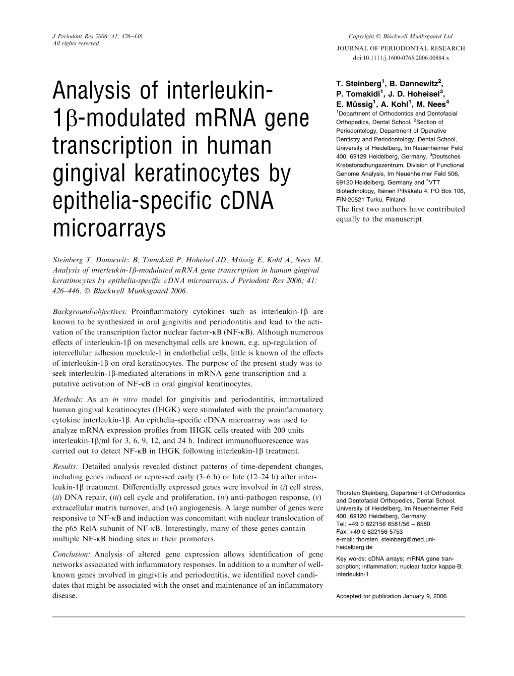 Analysis of Interleukin- 1B-Modulated Mrna Gene Transcription in Human