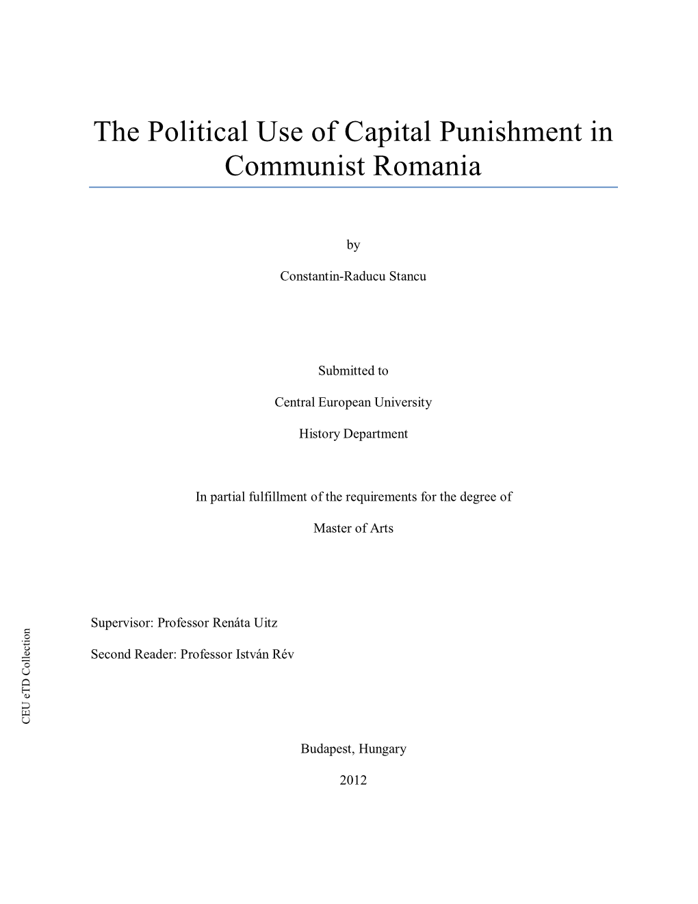 The Political Use of Capital Punishment in Communist Romania