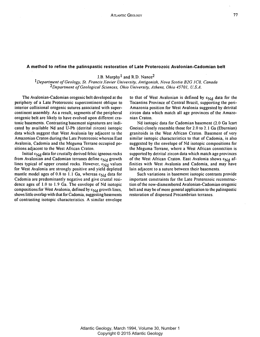 A Method to Refine the Palinspastic Restoration of Late Proterozoic Avalonian-Cadomian Belt