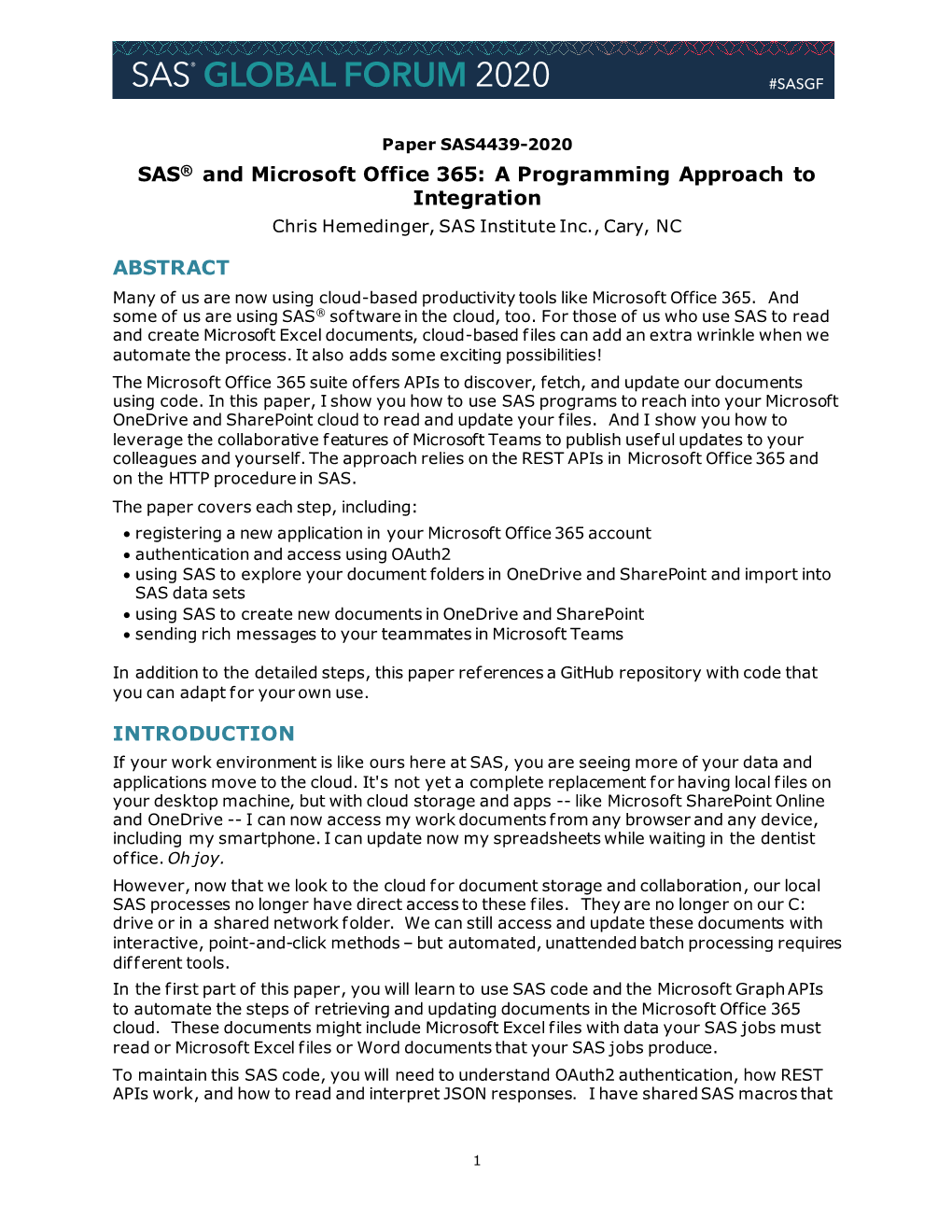 SAS and Microsoft Office 365: a Programming Approach to Integration