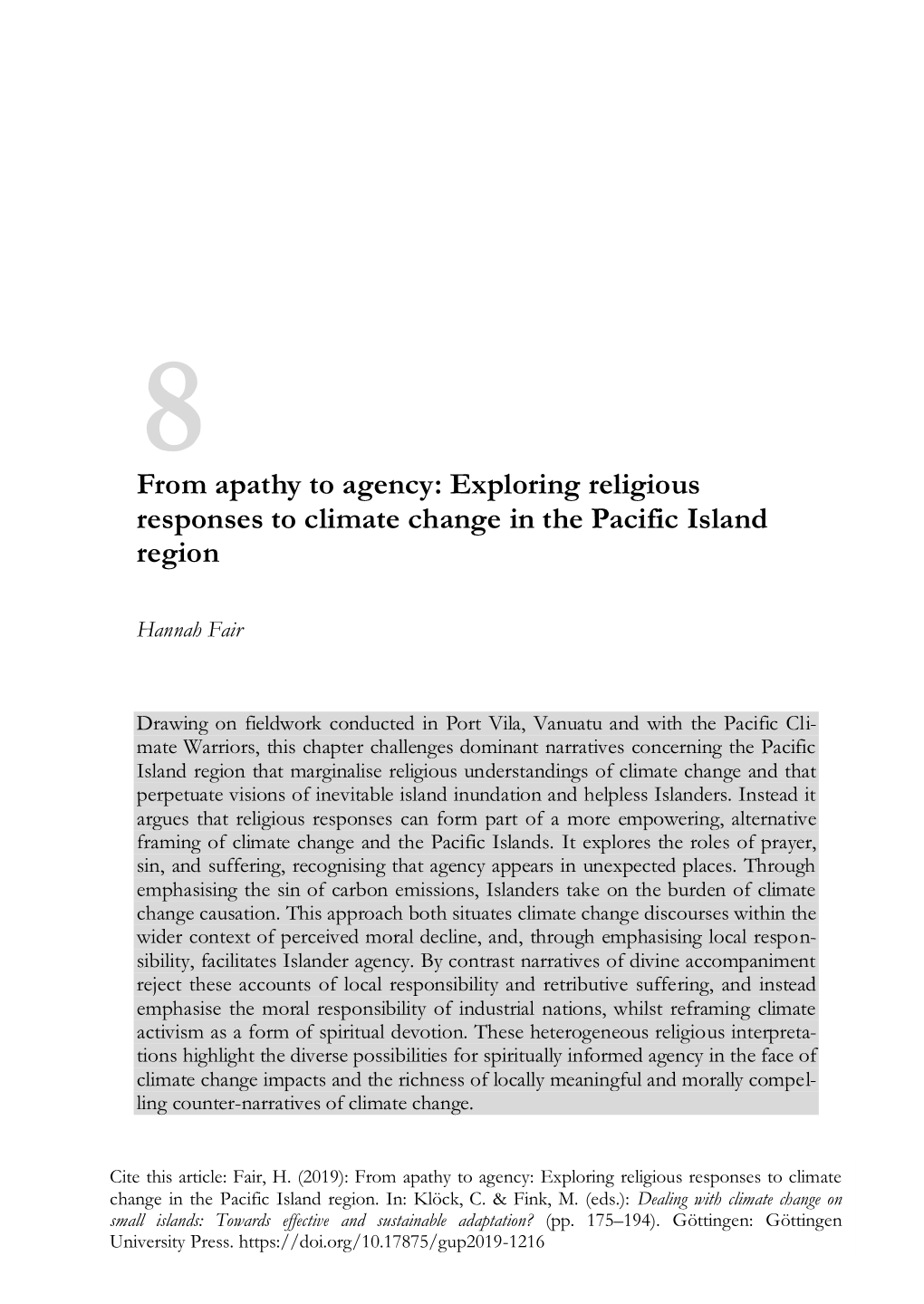 Exploring Religious Responses to Climate Change in the Pacific Island Region