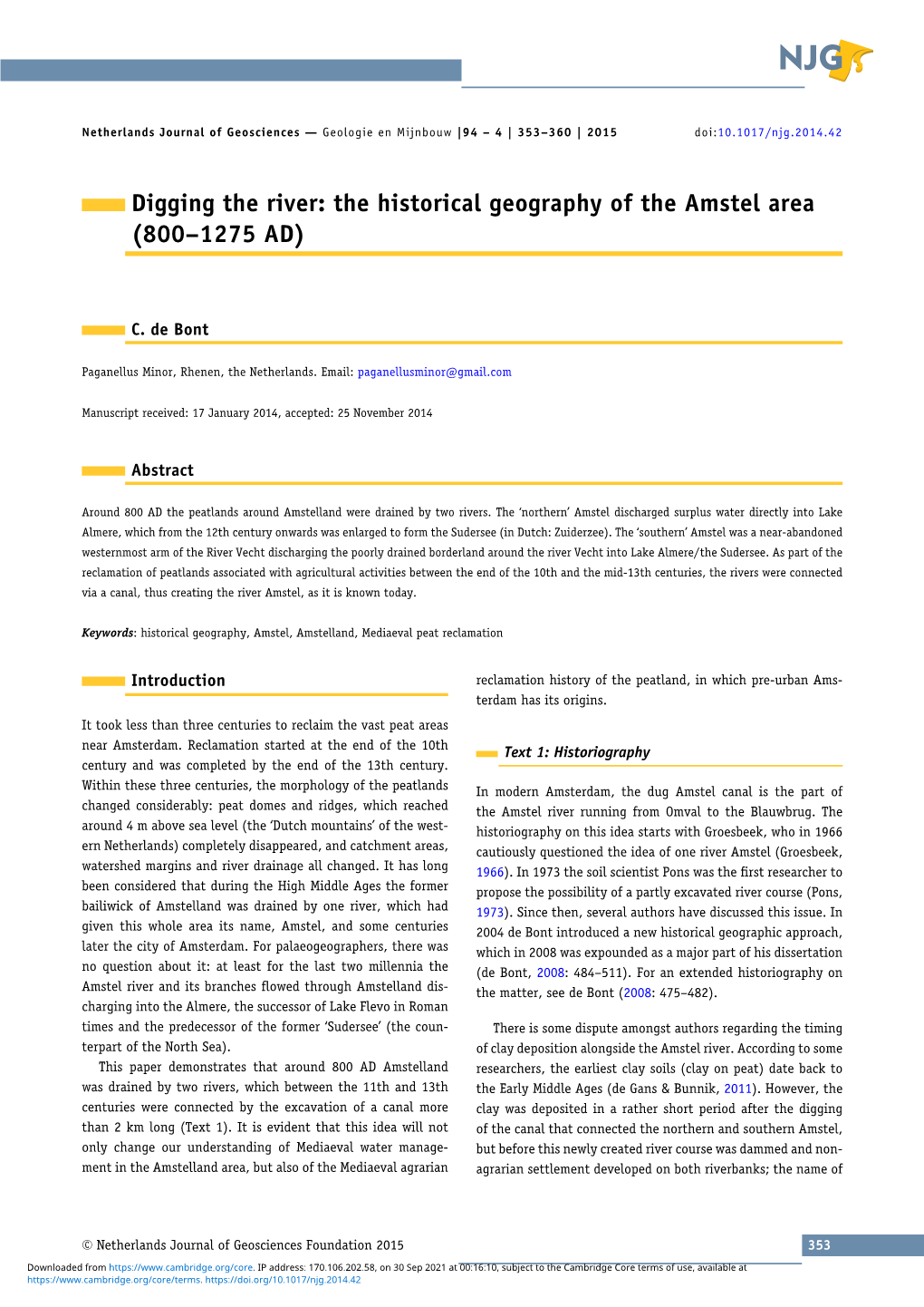 The Historical Geography of the Amstel Area (800–1275 AD)