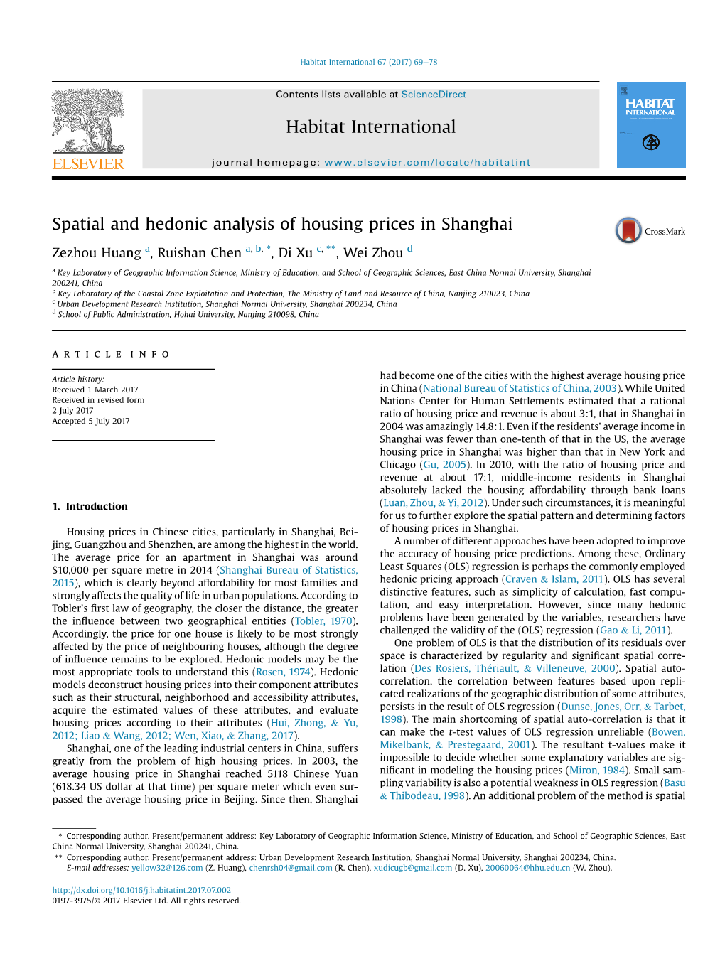 Spatial and Hedonic Analysis of Housing Prices in Shanghai