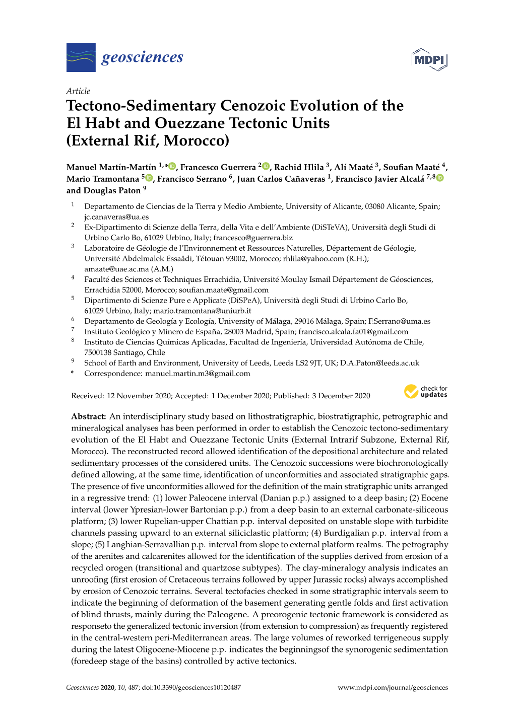 Tectono-Sedimentary Cenozoic Evolution of the El Habt and Ouezzane Tectonic Units (External Rif, Morocco)