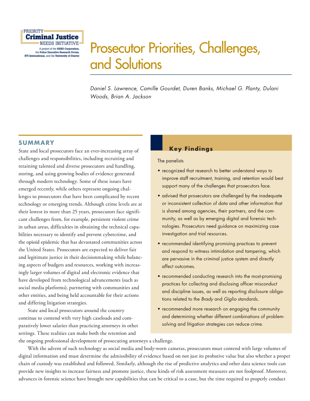 Prosecutor Priorities, Challenges, and Solutions