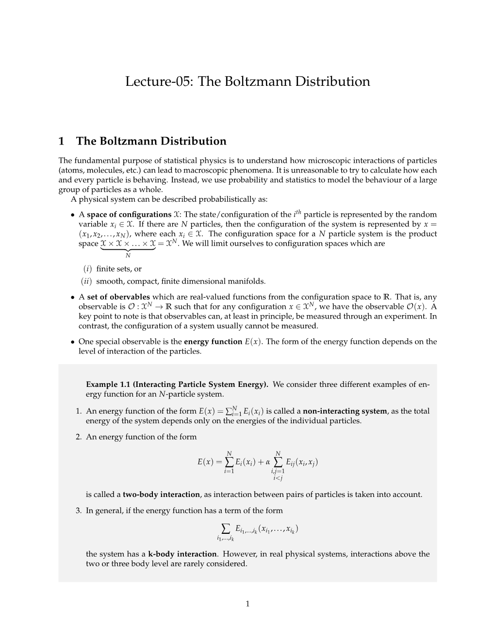 Lecture-05: the Boltzmann Distribution