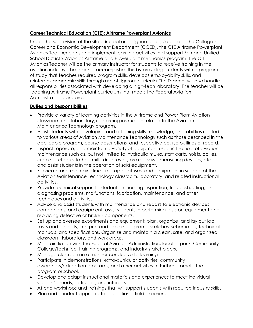 Career Technical Education (CTE): Airframe Powerplant Avionics