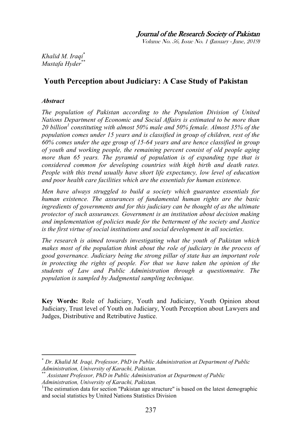 Youth Perception About Judiciary: a Case Study of Pakistan