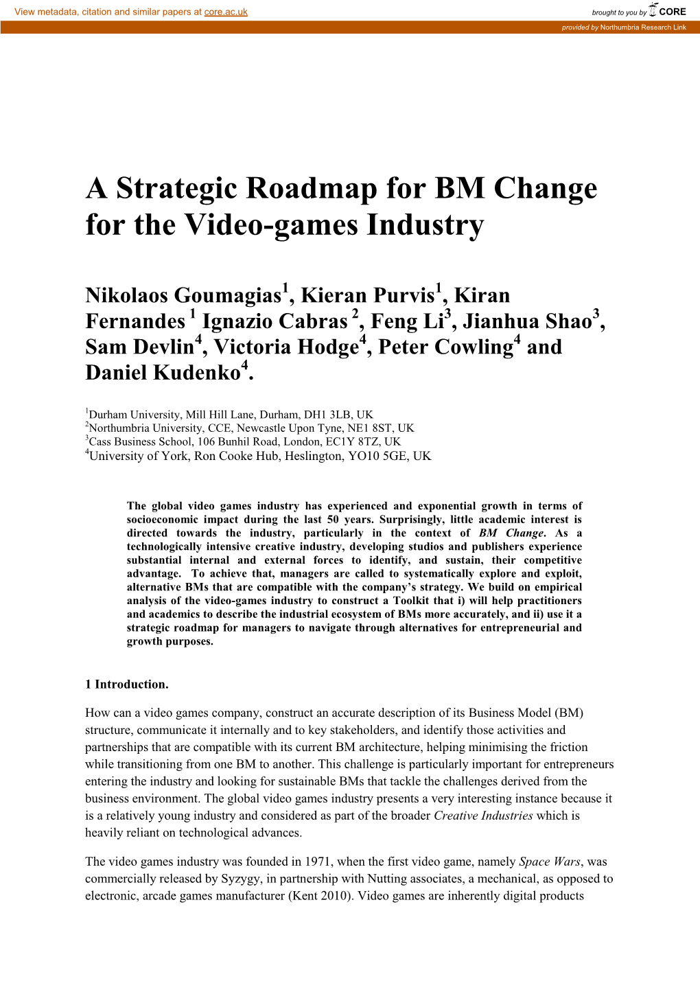A Strategic Roadmap for BM Change for the Video-Games Industry