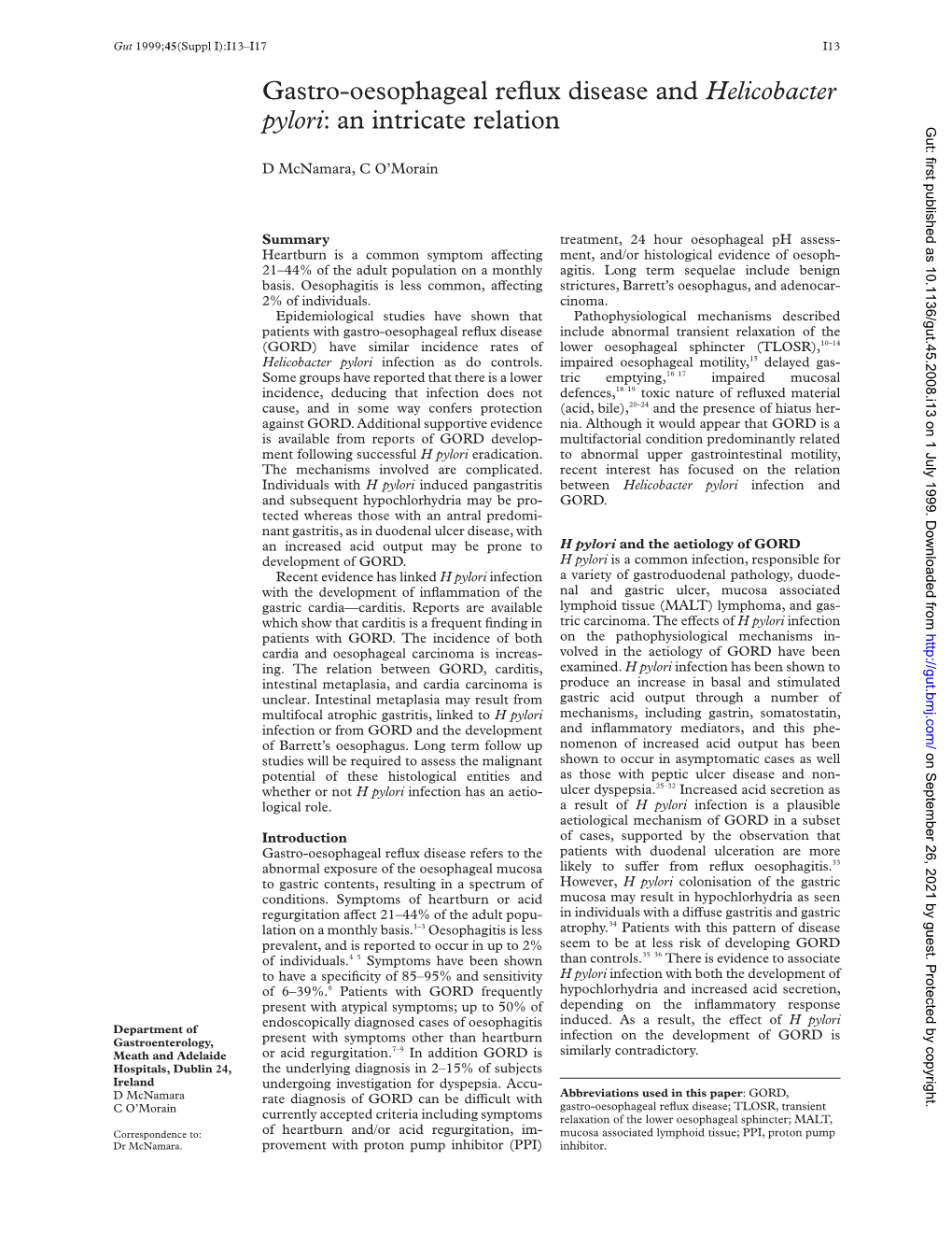 Gastro-Oesophageal Reflux Disease and Helicobacter Pylori