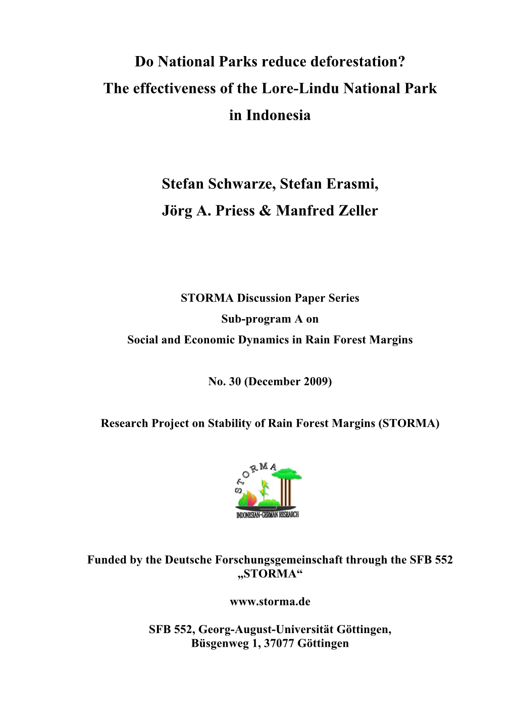 Do National Parks Reduce Deforestation? the Effectiveness of the Lore-Lindu National Park in Indonesia