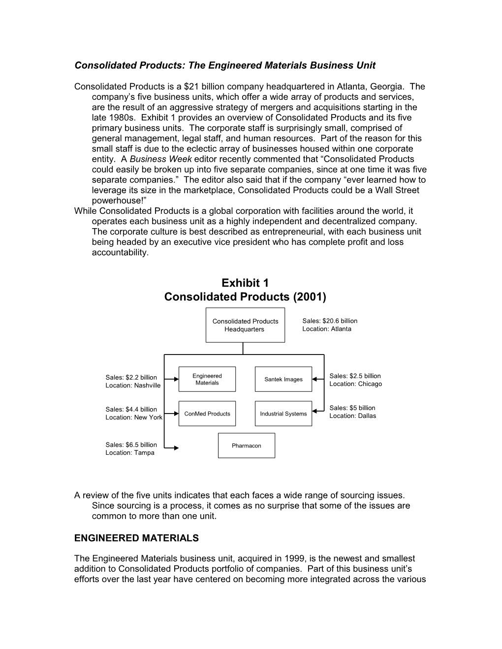 Consolidated Products: The Engineered Materials Business Unit