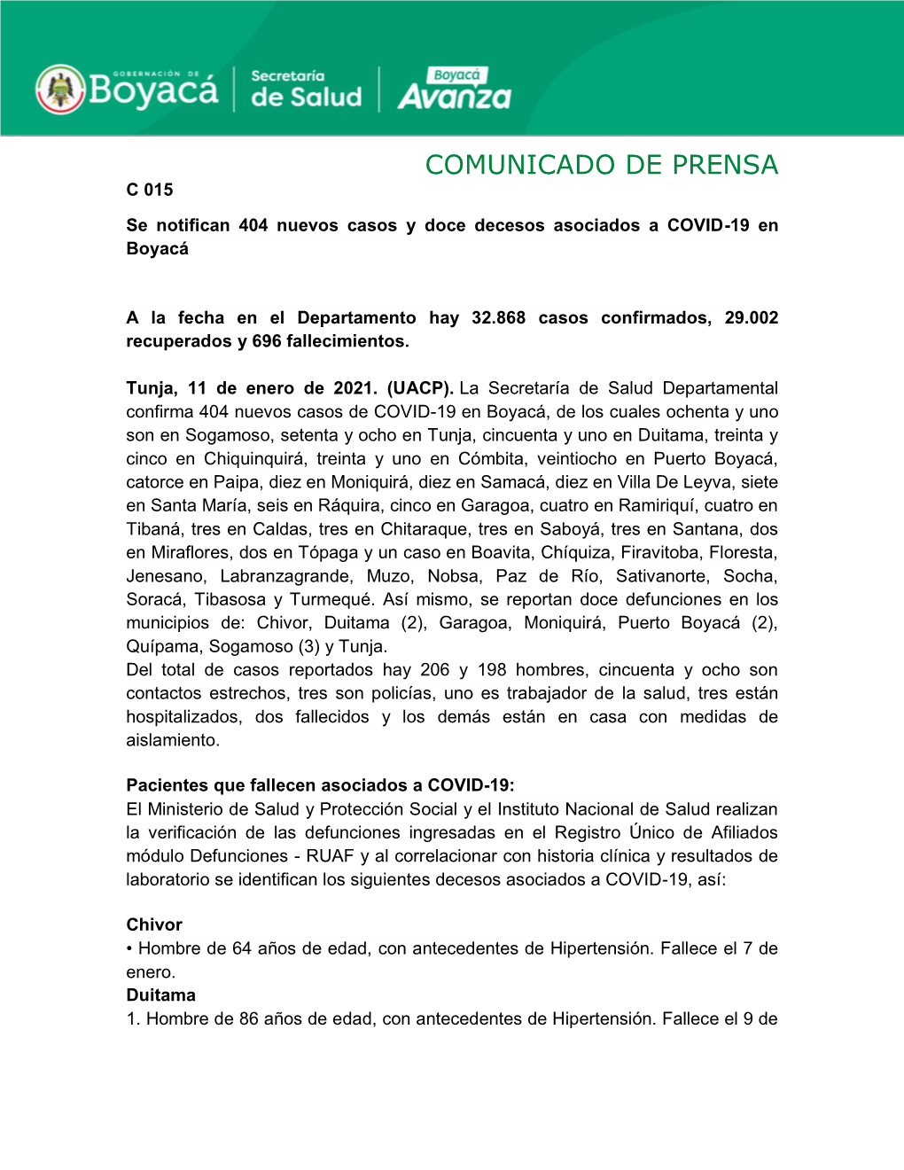 Comunicado De Prensa C 015