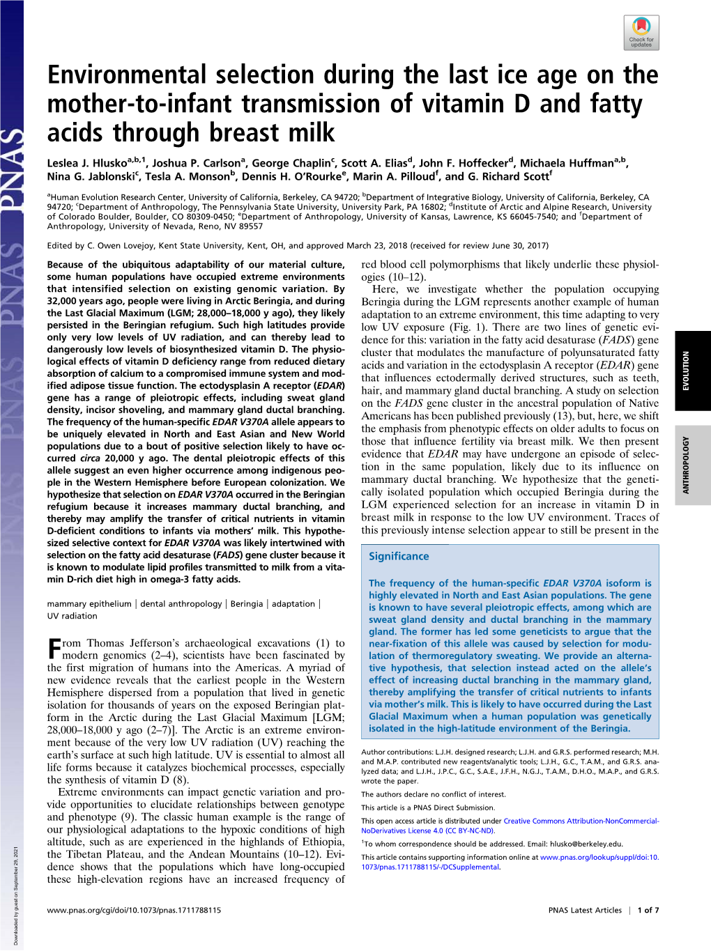 Environmental Selection During the Last Ice Age on the Mother-To-Infant Transmission of Vitamin D and Fatty Acids Through Breast Milk