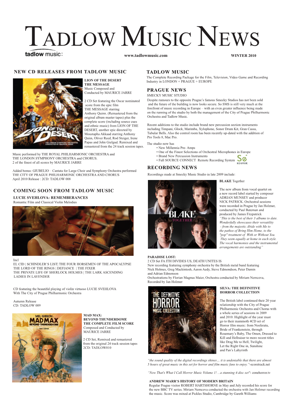 Tadlow Music News Winter 2010