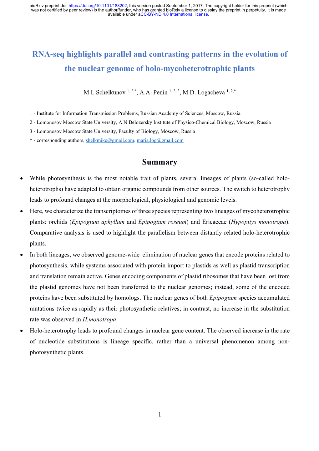 RNA-Seq Highlights Parallel and Contrasting Patterns in the Evolution of the Nuclear Genome of Holo-Mycoheterotrophic Plants