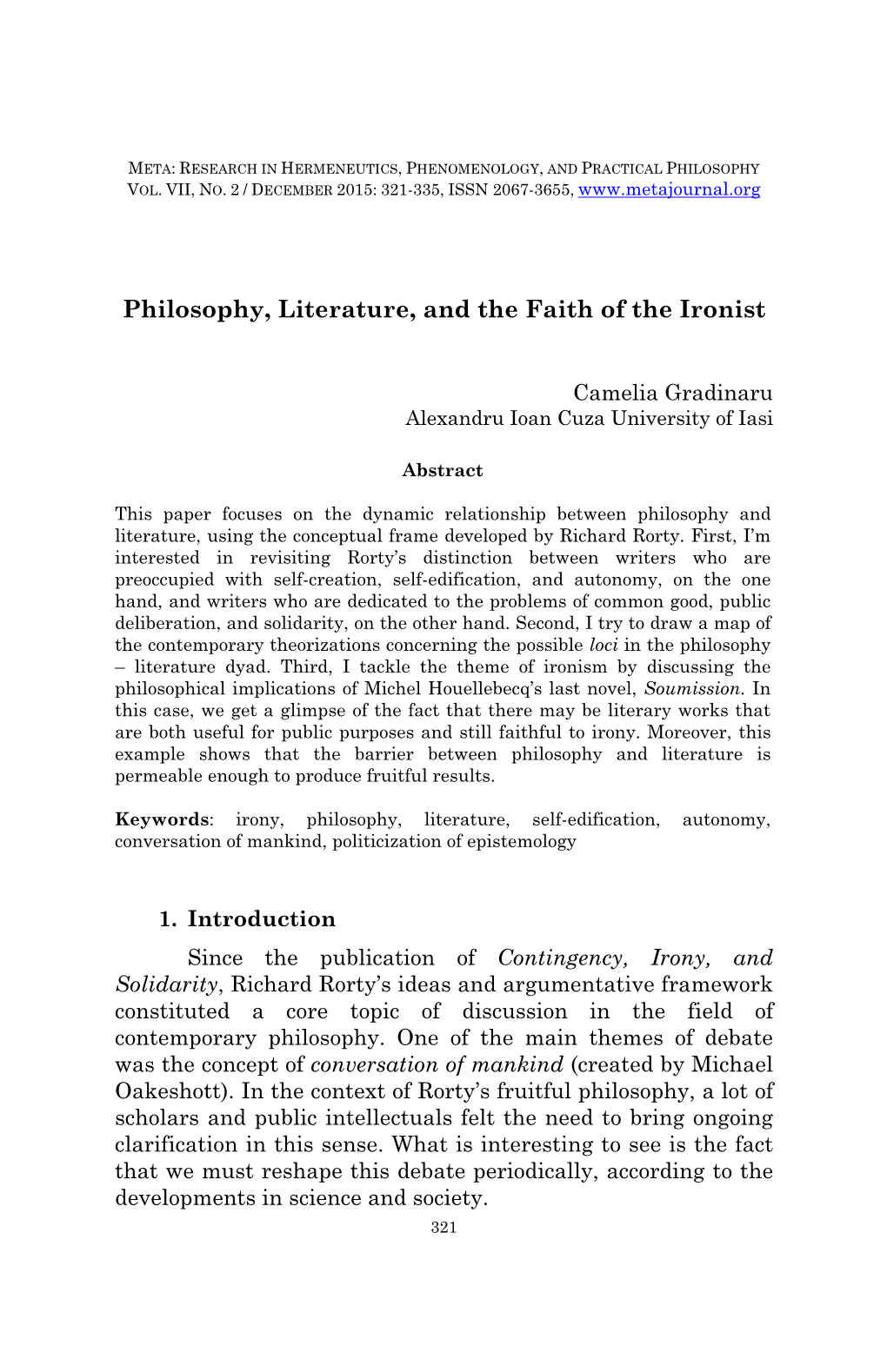 Philosophy, Literature, and the Faith of the Ironist