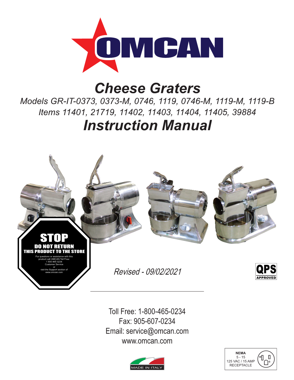 Cheese Graters Instruction Manual